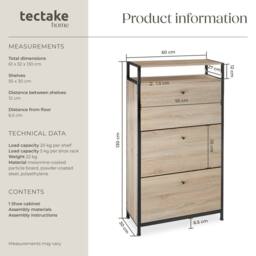 tectake Shoe Rack Braddock 61 Cm - Industrial Wood Light, Oak Sonoma in Light Oak - thumbnail 6