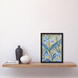 "Artery8 Bluebells in Bloom Painting Ochre Blue Flowers Framed Art Print - Size: W12"" x H16""" - thumbnail 4
