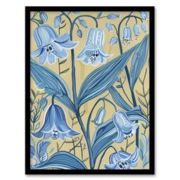 "Artery8 Bluebells in Bloom Painting Ochre Blue Flowers Framed Art Print - Size: W12"" x H16""" - thumbnail 1