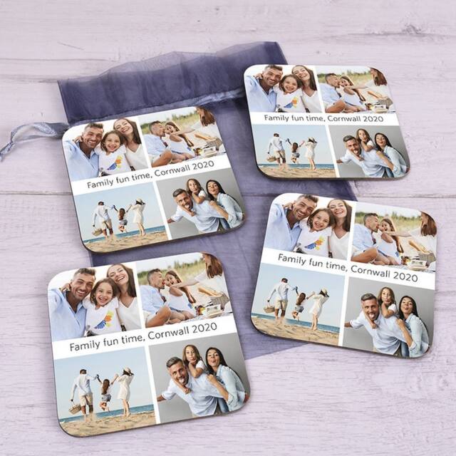 Uniqueful Personalised Four Photo Upload Set of 4 Coasters Family Gift