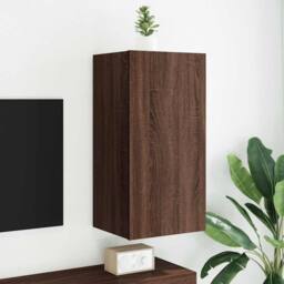 Berkfield Home TV Wall Cabinet with LED Lights Brown Oak 40.5x35x80 cm - thumbnail 2
