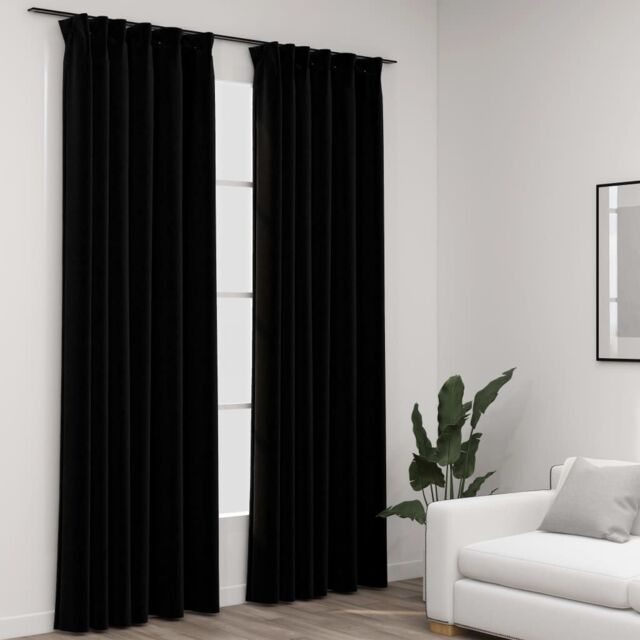 Berkfield Home Linen-Look Blackout Curtains with Hooks 2 pcs Black 140x245 cm - image 1