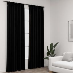 Berkfield Home Linen-Look Blackout Curtains with Hooks 2 pcs Black 140x245 cm