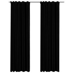 Berkfield Home Linen-Look Blackout Curtains with Hooks 2 pcs Black 140x245 cm - thumbnail 2