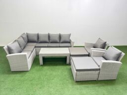Fimous Outdoor 10 Seater Corner Sofa Sets with Chair Big Stools Light Grey - thumbnail 2