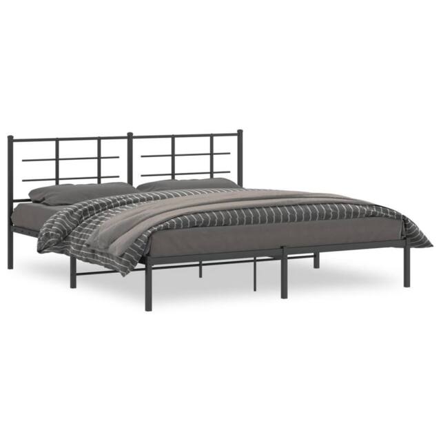 Berkfield Home Metal Bed Frame without Mattress with Headboard Black 183x213cm - Size: 183x213 cm - image 1
