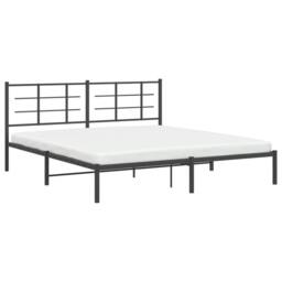 Berkfield Home Metal Bed Frame without Mattress with Headboard Black 183x213cm - Size: 183x213 cm - thumbnail 4