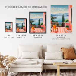 "Wee Blue Coo Wall Art Print A Veranda In Italy Oil Painting Blue Pink Green Peaceful Morning in Mediterranean Holiday Villa Poster - Size: W18"" x H24""" - thumbnail 3