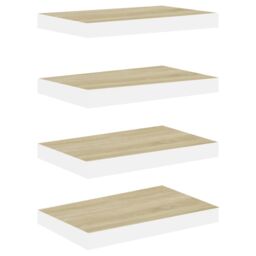 Berkfield Home Floating Wall Shelves 4 pcs Oak & White 40x23x3.8 cm MDF in Brown - thumbnail 2