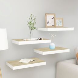 Berkfield Home Floating Wall Shelves 4 pcs Oak & White 40x23x3.8 cm MDF in Brown