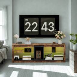 FURNOS Industrial TV Stand Unit With Storage Shelves & LED Lights in Brown - thumbnail 6