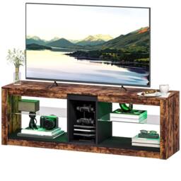 FURNOS Industrial TV Stand Unit With Storage Shelves & LED Lights in Brown - thumbnail 8