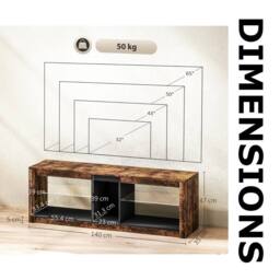 FURNOS Industrial TV Stand Unit With Storage Shelves & LED Lights in Brown - thumbnail 9