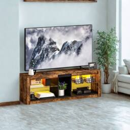 FURNOS Industrial TV Stand Unit With Storage Shelves & LED Lights in Brown - thumbnail 4
