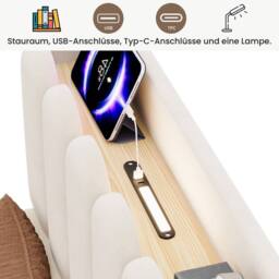 BTM 3FT Velvet Ottoman Bed USB Type-C Reading Light Beige - Size: Single - thumbnail 8