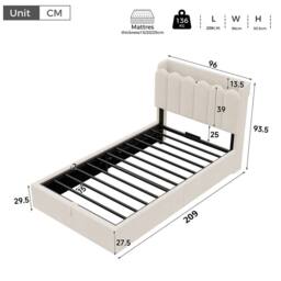 BTM 3FT Velvet Ottoman Bed USB Type-C Reading Light Beige - Size: Single - thumbnail 6