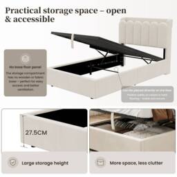 BTM 3FT Velvet Ottoman Bed USB Type-C Reading Light Beige - Size: Single - thumbnail 7