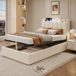 BTM 3FT Velvet Ottoman Bed USB Type-C Reading Light Beige - Size: Single - thumbnail 5