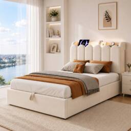 BTM 3FT Velvet Ottoman Bed USB Type-C Reading Light Beige - Size: Single - thumbnail 4