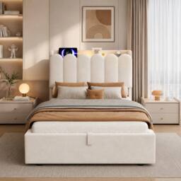 BTM 3FT Velvet Ottoman Bed USB Type-C Reading Light Beige - Size: Single - thumbnail 3