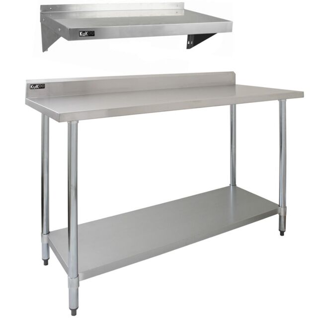 Monstershop 5ft Stainless Steel Catering Bench & 2 x Wall Mounted Shelves in Silver - image 1