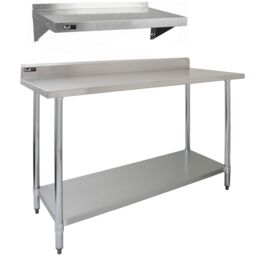 Monstershop 5ft Stainless Steel Catering Bench & 2 x Wall Mounted Shelves in Silver - thumbnail 1