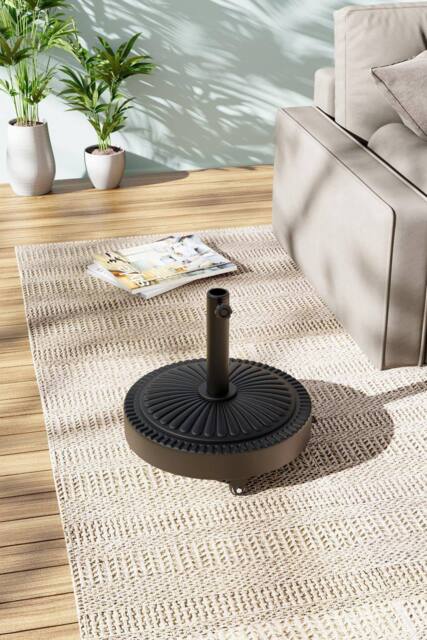 H&O Direct Flower Pattern Concrete-Filled Patio Parasol Stand with Wheels in Black - image 1