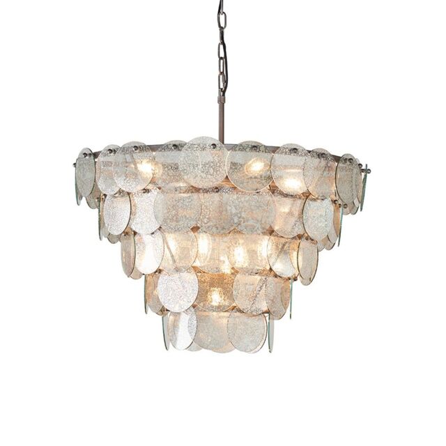 Loops Antique Silver Tiered Mercury Glass Ceiling Pendant - 9 Bulb Light Fitting in Metallics - image 1