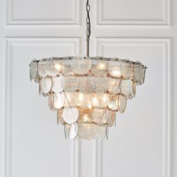 Loops Antique Silver Tiered Mercury Glass Ceiling Pendant - 9 Bulb Light Fitting in Metallics - thumbnail 3