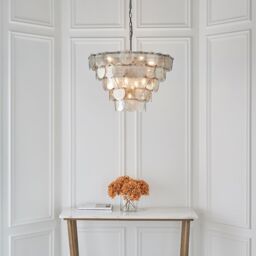 Loops Antique Silver Tiered Mercury Glass Ceiling Pendant - 9 Bulb Light Fitting in Metallics - thumbnail 5