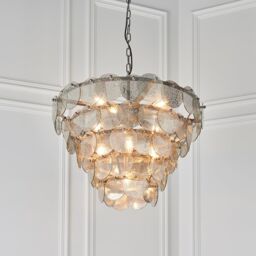 Loops Antique Silver Tiered Mercury Glass Ceiling Pendant - 9 Bulb Light Fitting in Metallics - thumbnail 4