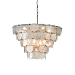 Loops Antique Silver Tiered Mercury Glass Ceiling Pendant - 9 Bulb Light Fitting in Metallics - thumbnail 1
