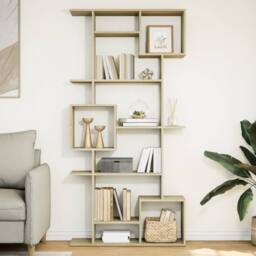 Berkfield Home Book Cabinet Sonoma Oak 92x29x188 cm Engineered Wood in Light Tan - Size: 92 x 29 x 188 cm - thumbnail 2