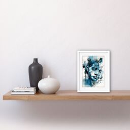 "Artery8 Wall Art Print Melody Muse a Musician's Vision in Midnight Blue Modern Watercolour Painting Artwork Framed 9X7 Inch in White - Size: W7"" x H9""" - thumbnail 2