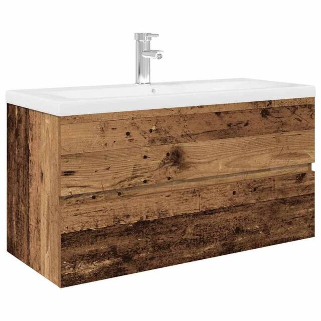Berkfield Home Sink Cabinet with Built-in Basin & Faucet Old Wood in Brown - image 1