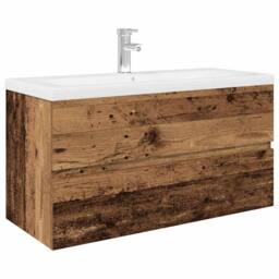 Berkfield Home Sink Cabinet with Built-in Basin & Faucet Old Wood in Brown - thumbnail 1