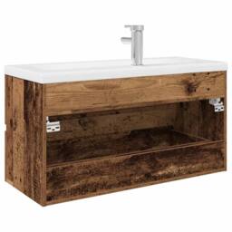 Berkfield Home Sink Cabinet with Built-in Basin & Faucet Old Wood in Brown - thumbnail 8
