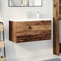 Berkfield Home Sink Cabinet with Built-in Basin & Faucet Old Wood in Brown - thumbnail 3