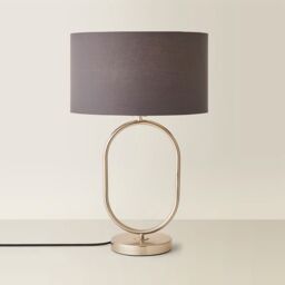 ValueLights Antonia Fabric Drum Lamp Shade Brushed Chrome Oval Table Lamp & Bulb in Charcoal - thumbnail 6