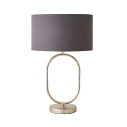 ValueLights Antonia Fabric Drum Lamp Shade Brushed Chrome Oval Table Lamp & Bulb in Charcoal - thumbnail 3
