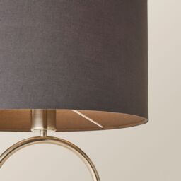 ValueLights Antonia Fabric Drum Lamp Shade Brushed Chrome Oval Table Lamp & Bulb in Charcoal - thumbnail 4