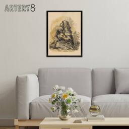 "Artery8 Gypsy & Lark Watercolour Kubincan Black Framed Canvas Wall Art Print in Beige - Size: W12"" x H16""" - thumbnail 3
