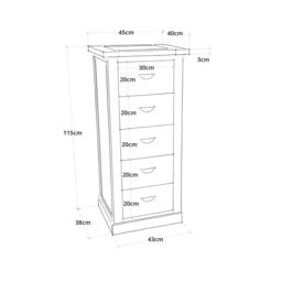 Cabinet Bits Padua 5 Drawer Narrow Chest of Drawers Bras Drop Handle in Brown - thumbnail 6