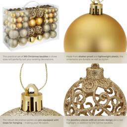 tectake Christmas Baubles - Set Of 100 In Gold, 3, 4 & 6 Cm Diameters in Gold - thumbnail 5