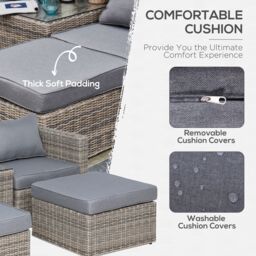 OUTSUNNY 5 Pcs PE Rattan Sofa Footstool Set Tall Glass-Top Table Aluminium Frame in Brown - thumbnail 6
