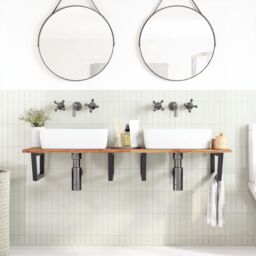 Berkfield Home Basin Shelf Wall Mounted Steel & Solid Wood Acacia in Brown - thumbnail 3