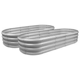 Harbour Housewares Raised Garden Beds - 2x Rounded Bottomless Galvanised Steel Planter 180 x 90cm in Silver - Size: 180 x 90 cm - thumbnail 1
