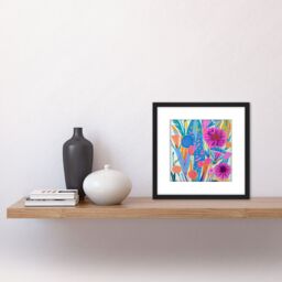 Artery8 Abstract Bright Floral Bold Flower Shapes Colourful Multicoloured Vibrant Painting Square Wooden Framed Wall Art Print Picture 8X8 Inch - thumbnail 2