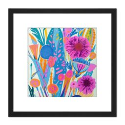 Artery8 Abstract Bright Floral Bold Flower Shapes Colourful Multicoloured Vibrant Painting Square Wooden Framed Wall Art Print Picture 8X8 Inch - thumbnail 1