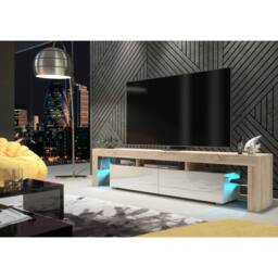 Mex Furniture LTD TV Unit Nova 200cm - Oak & White Gloss Doors & LED Lights - thumbnail 2